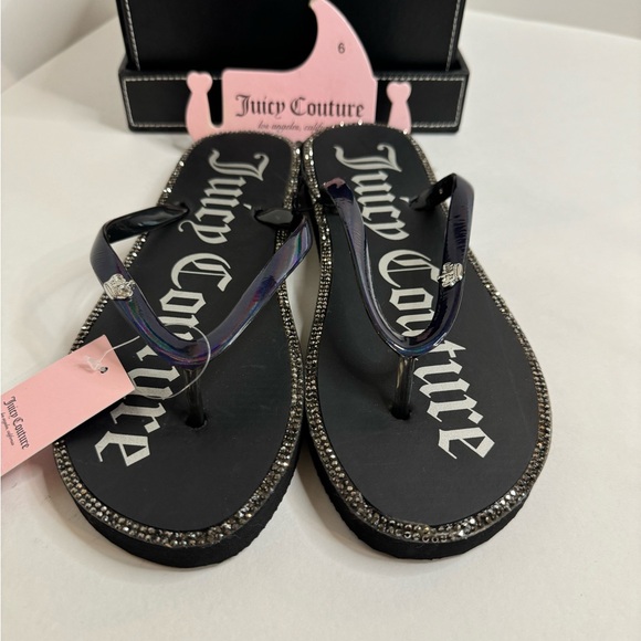 Juicy Couture Shoes - Black Iridescent Sparkly Bling Sandals  Flip Flops size 6 M NWT
